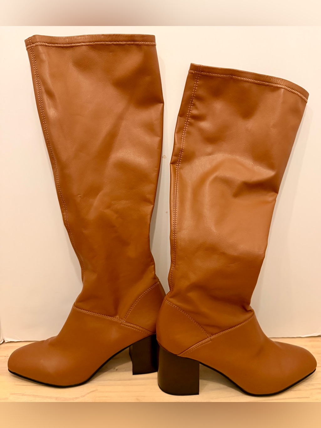 Women's Tall Tan Block-Heel Boots